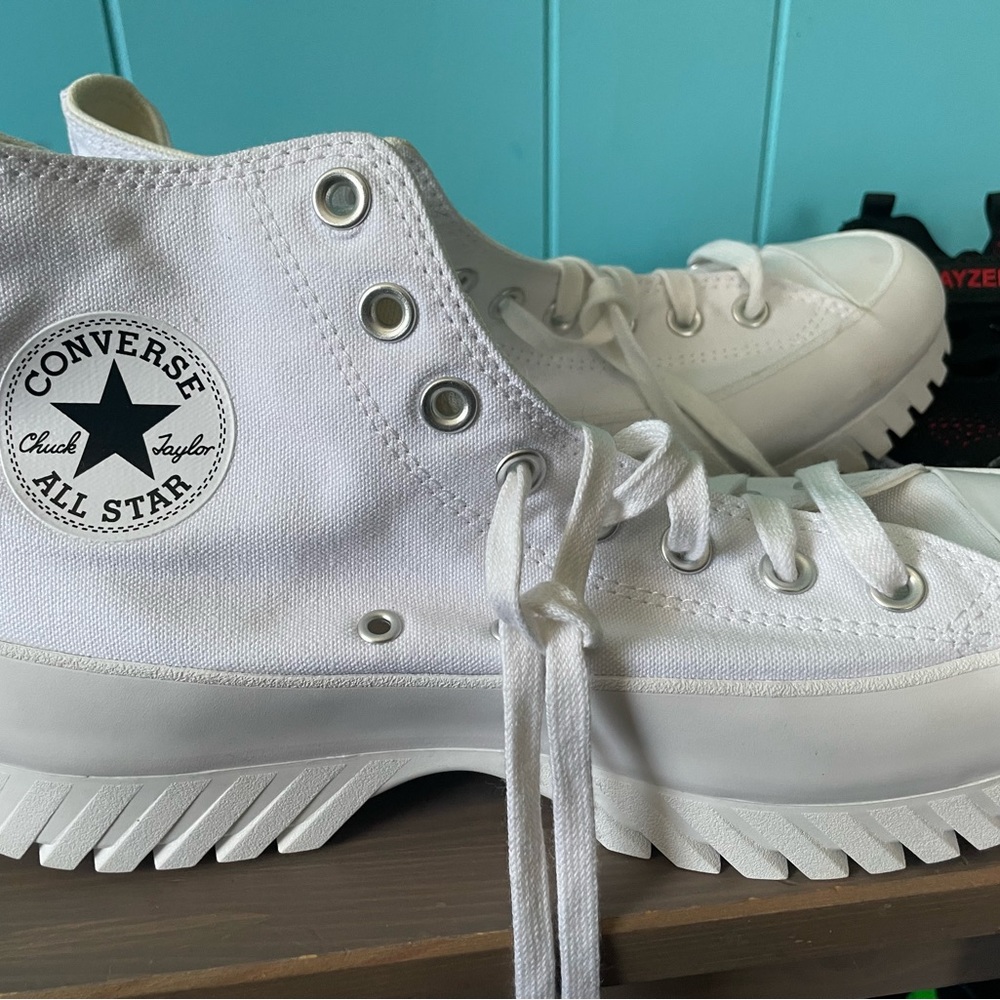 White mens converse high tops, size 8.5.